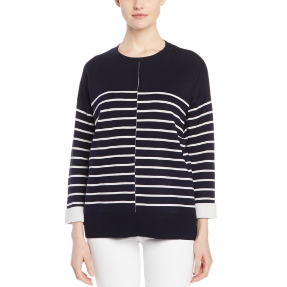 Vince Cotton/Wool-Blend Double Face Stripe Sweater